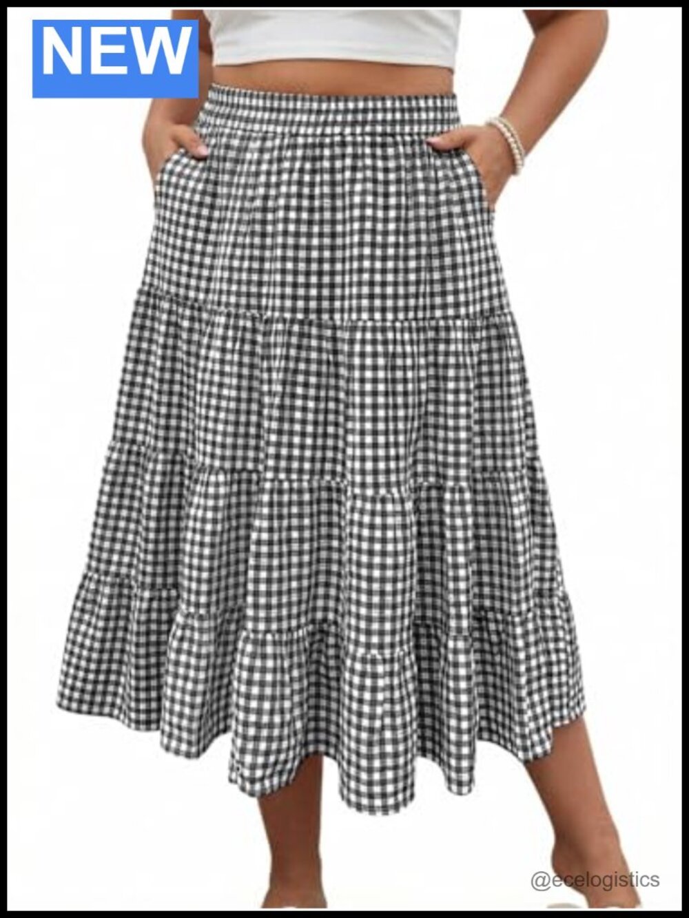 Plus Size Women High Waist Pleated A-Line Midi Skirt with Pockets